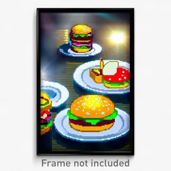 Pixel Art Poster - Big Hamburger (8 Bit Psychedelic Trippy Video Game Print)