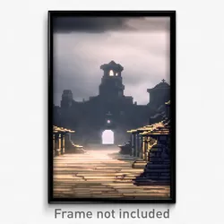 Pixel Art Poster - Gloomy Stronghold (8 Bit Psychedelic Trippy Video Game Print)