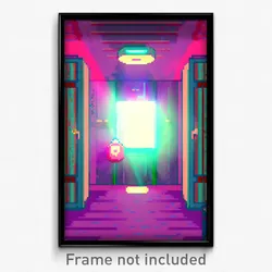 Pixel Art Poster - Glitchy Locker Room (8 Bit Psychedelic Video Game Print)