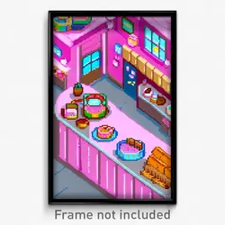 Pixel Art Poster - Cute Bakery (8 Bit Psychedelic Trippy Weird Video Game Print)