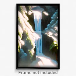 Pixel Art Poster - White Cascade (8 Bit Psychedelic Trippy Video Game Print)