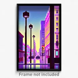 Pixel Art Poster - Anime Like Swedish City (8 Bit Psychedelic Video Game Print)