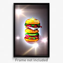 Pixel Art Poster - Dazzling Hamburger (8 Bit Psychedelic Video Game Print)