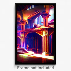Pixel Art Poster - Exotic Architecture (8 Bit Psychedelic Video Game Print)