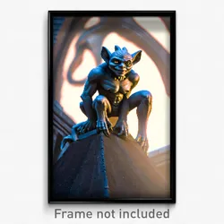 Pixel Art Poster - Realistic Gargoyle (8 Bit Psychedelic Video Game Print)