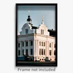 Pixel Art Poster - White Swedish Architecture (8 Bit Video Game Print)