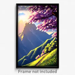 Pixel Art Poster - Mountainous Spring (8 Bit Psychedelic Video Game Print)