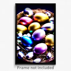 Pixel Art Poster - Metallic Easter Eggs (8 Bit Psychedelic Video Game Print)