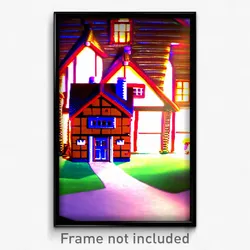 Pixel Art Poster - Shiny Cottage (8 Bit Psychedelic Trippy Video Game Print)