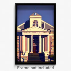Pixel Art Poster - Muted Courthouse (8 Bit Psychedelic Trippy Video Game Print)