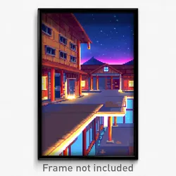 Pixel Art Poster - Nocturnal Barracks (8 Bit Psychedelic Video Game Print)