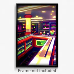 Pixel Art Poster - Detailed Bar (8 Bit Psychedelic Trippy Video Game Print)