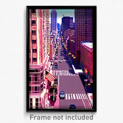 Pixel Art Poster - Urban American City (8 Bit Psychedelic Video Game Print)