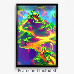 Pixel Art Poster - Digital Exotic Island (8 Bit Psychedelic Video Game Print)