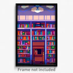 Pixel Art Poster - Clean Library (8 Bit Psychedelic Trippy Video Game Print)