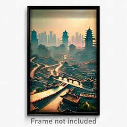 Pixel Art Poster - Warped Chinese City (8 Bit Psychedelic Video Game Print)