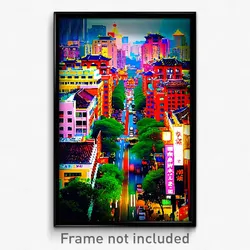 Pixel Art Poster - Vibrant Chinese City (8 Bit Psychedelic Video Game Print)
