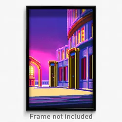 Pixel Art Poster - Deserted Cartoon Architecture (8 Bit Video Game Print)