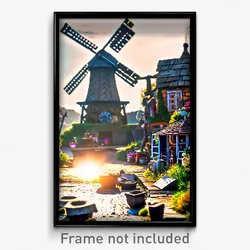 Pixel Art Poster - Cluttered Windmill (8 Bit Psychedelic Video Game Print)