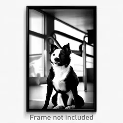 Pixel Art Poster - Black And White Dog (8 Bit Psychedelic Video Game Print)