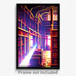 Pixel Art Poster - Ancient Library (8 Bit Psychedelic Trippy Video Game Print)