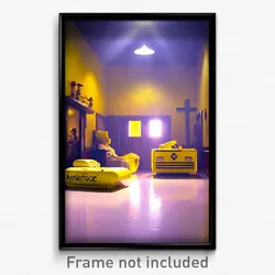 Pixel Art Poster - Yellow Hospice (8 Bit Psychedelic Trippy Video Game Print)