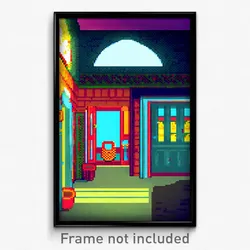 Pixel Art Poster - Flickering Cathouse (8 Bit Psychedelic Video Game Print)