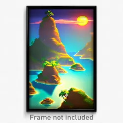 Pixel Art Poster - Drab Exotic Island (8 Bit Psychedelic Video Game Print)