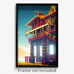 Pixel Art Poster - Imperfect Settlement (8 Bit Psychedelic Video Game Print)