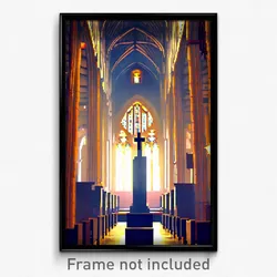 Pixel Art Poster - Creepy Cathedral (8 Bit Psychedelic Trippy Video Game Print)