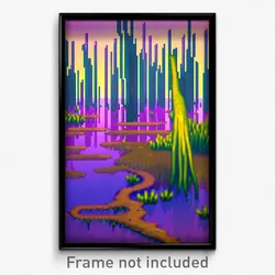 Pixel Art Poster - Glitchy Marsh (8 Bit Psychedelic Trippy Video Game Print)