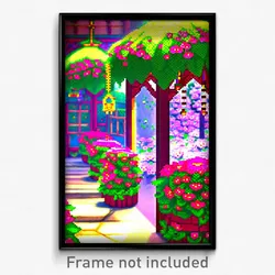 Pixel Art Poster - Flowery Nunnery (8 Bit Psychedelic Trippy Video Game Print)