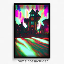Pixel Art Poster - Glitchy Manor (8 Bit Psychedelic Trippy Video Game Print)