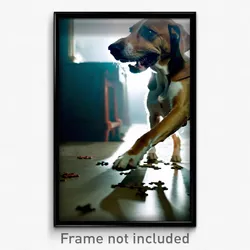 Pixel Art Poster - Puzzling Dog (8 Bit Psychedelic Trippy Video Game Print)