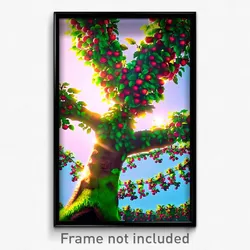Pixel Art Poster - Flying Orchard (8 Bit Psychedelic Trippy Video Game Print)