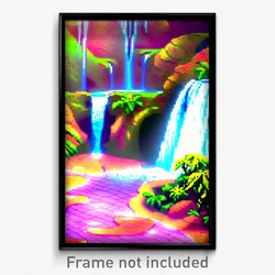 Pixel Art Poster - Cute Waterfall (8 Bit Psychedelic Trippy Video Game Print)