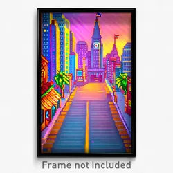 Pixel Art Poster - Fruity Canadian City (8 Bit Psychedelic Video Game Print)