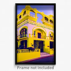 Pixel Art Poster - Yellow Mexican Architecture (8 Bit Video Game Print)