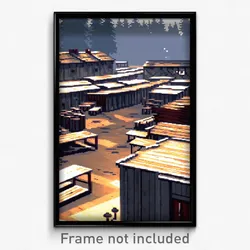 Pixel Art Poster - Dreary Lumber Yard (8 Bit Psychedelic Video Game Print)