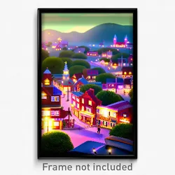Pixel Art Poster - Memorable Small Town (8 Bit Psychedelic Video Game Print)