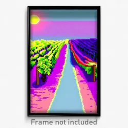 Pixel Art Poster - Glitch Art Vineyard (8 Bit Psychedelic Video Game Print)