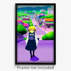 Pixel Art Poster - Anime Like Town (8 Bit Psychedelic Trippy Video Game Print)