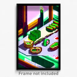 Pixel Art Poster - Green Sushi (8 Bit Psychedelic Trippy Weird Video Game Print)