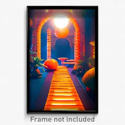 Pixel Art Poster - Orange Exotic Area (8 Bit Psychedelic Video Game Print)