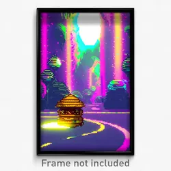 Pixel Art Poster - Glitch Art Apiary (8 Bit Psychedelic Trippy Video Game Print)