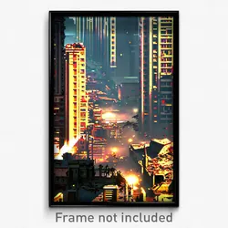 Pixel Art Poster - Damaged City (8 Bit Psychedelic Trippy Video Game Print)