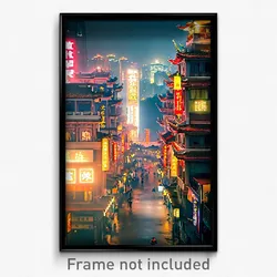 Pixel Art Poster - Infamous Chinese City (8 Bit Psychedelic Video Game Print)