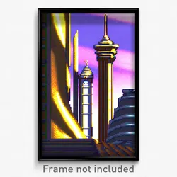 Pixel Art Poster - Metallic Tower (8 Bit Psychedelic Trippy Video Game Print)