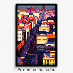 Pixel Art Poster - Rusty American City (8 Bit Psychedelic Video Game Print)