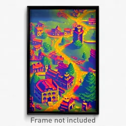 Pixel Art Poster - Perfect Town (8 Bit Psychedelic Trippy Video Game Print)